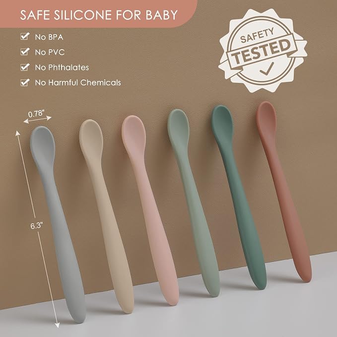 6-Piece Silicone Baby Feeding Spoons – Soft Tip Infant Training Spoons