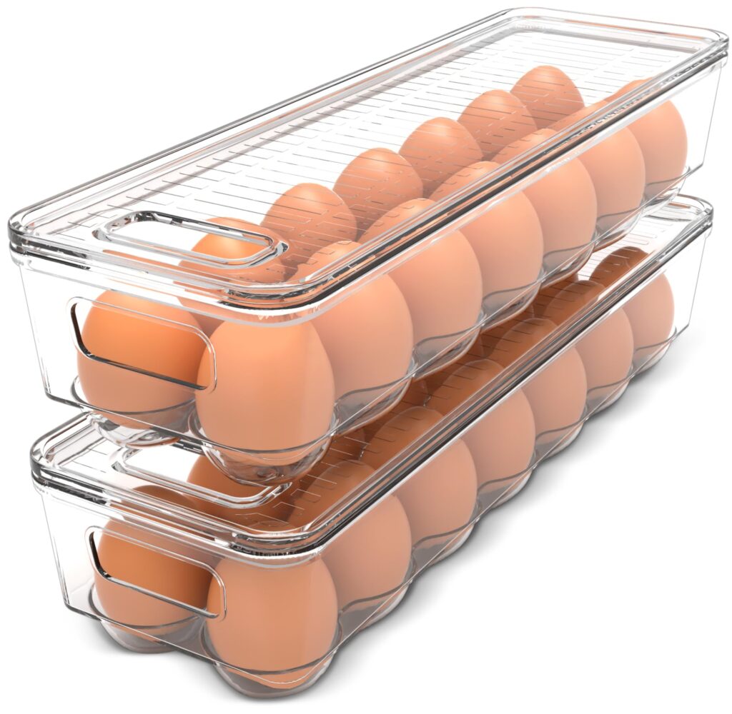 14-Egg Refrigerator Storage Container with Lid – Stackable Egg Holder, 2 Pack