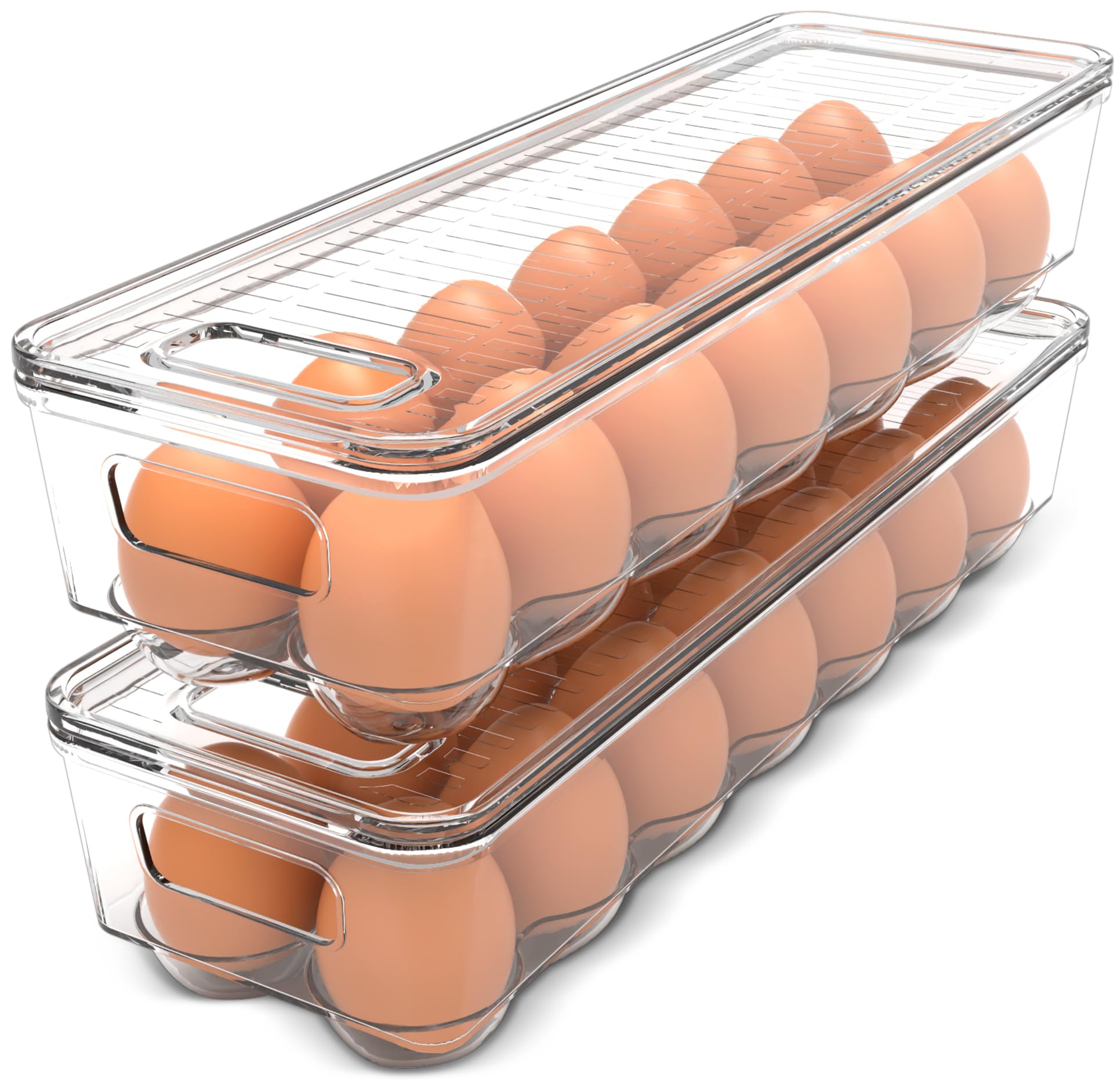 14-Egg Refrigerator Storage Container with Lid – Stackable Egg Holder, 2 Pack - Image 1
