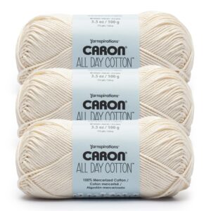 Caron All Day Cotton Yarn, 3-Pack, 173 Yards Each, 100% Mercerized Cotton, Cream - Image 1