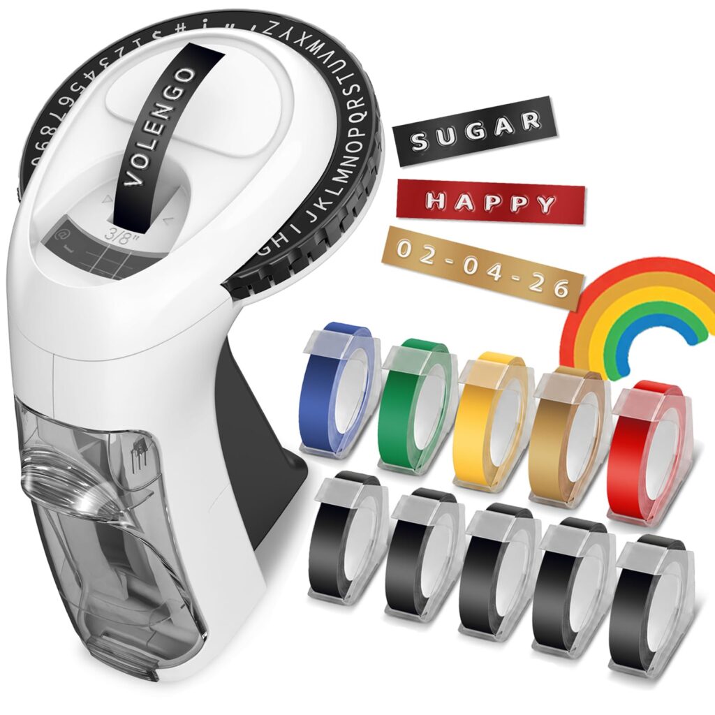 VolenGo Embossing Label Maker with 6 Rolls of Tape – Manual 3D Label Maker for Scrapbooking & DIY Crafts