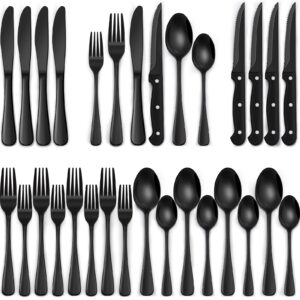 24-Piece Black Silverware Set with Steak Knives – Stainless Steel Flatware Set for 4 - Image 6