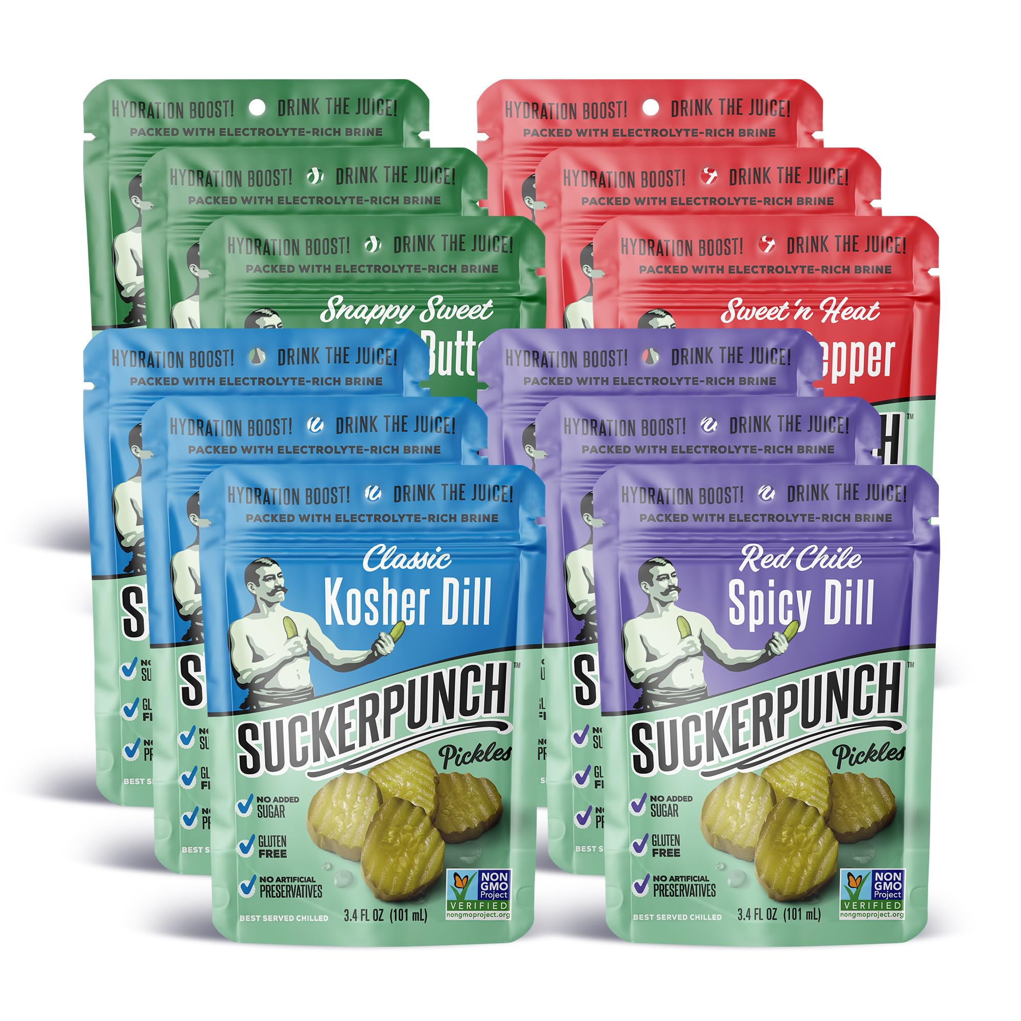 SuckerPunch Pickles 4-Flavor Variety Pack – 12 Single-Serve Pouches, 3.4 oz Each - Image 6