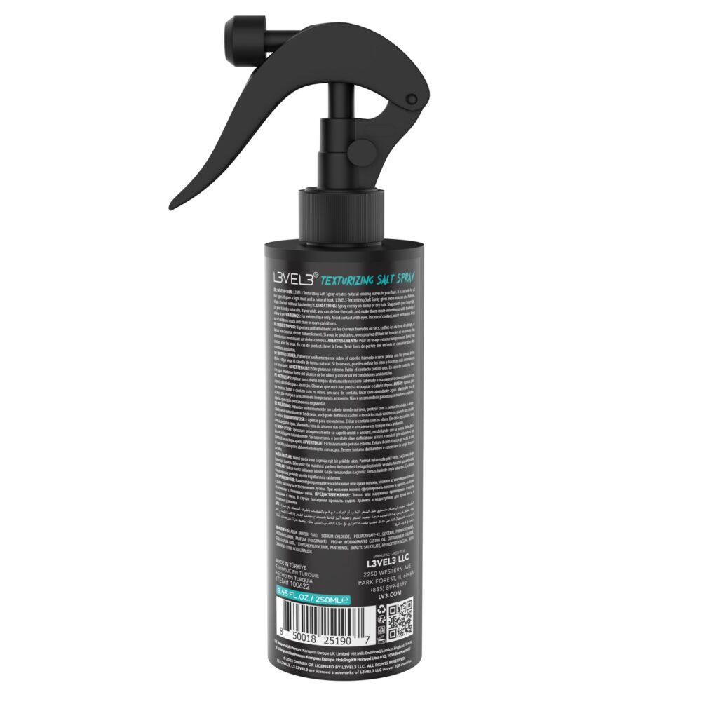 L3VEL3 Sea Salt Texturizing Spray – Volumizing Hair Spray with Light Hold, 8.45 fl oz