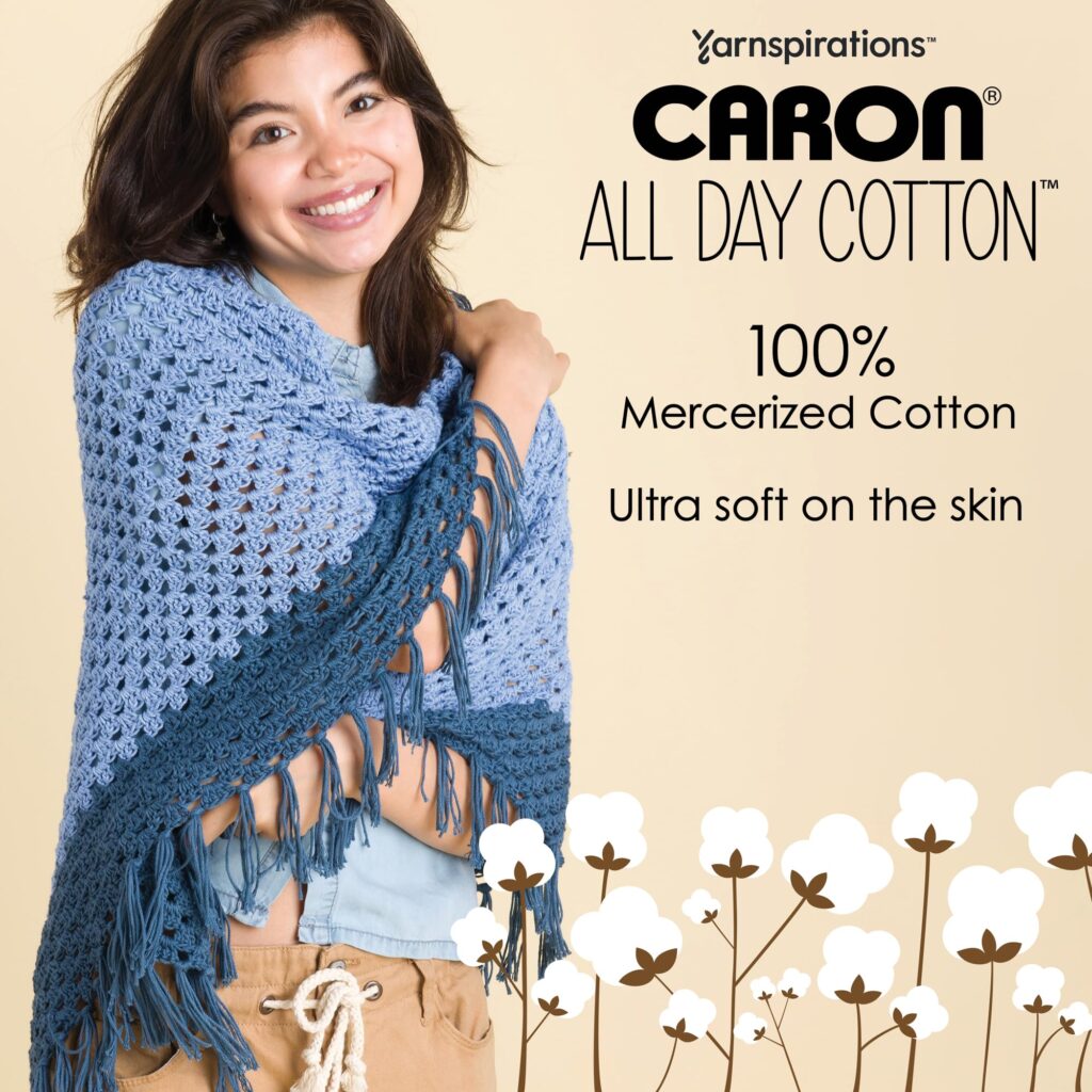 Caron All Day Cotton Yarn, 3-Pack, 173 Yards Each, 100% Mercerized Cotton, Cream