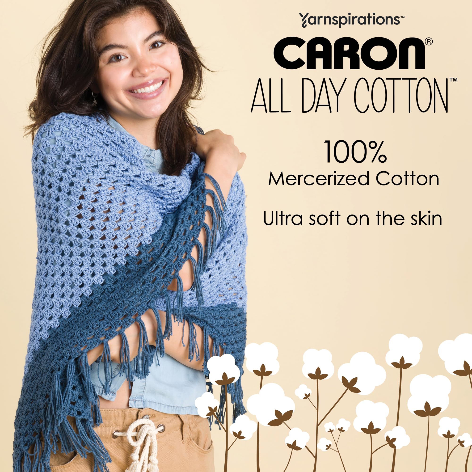 Caron All Day Cotton Yarn, 3-Pack, 173 Yards Each, 100% Mercerized Cotton, Cream - Image 9