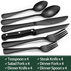24-Piece Black Silverware Set with Steak Knives – Stainless Steel Flatware Set for 4 - Image 1