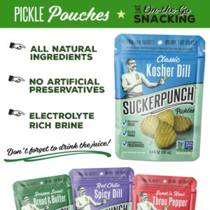 SuckerPunch Pickles 4-Flavor Variety Pack – 12 Single-Serve Pouches, 3.4 oz Each