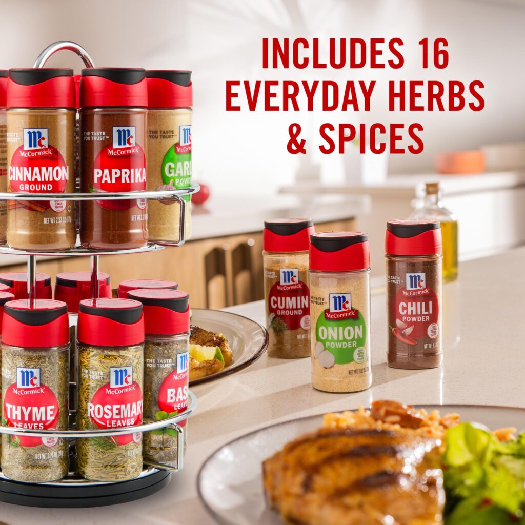 McCormick 24-Jar Spice Rack Organizer – Chrome Finish with 24 Popular Spices Included