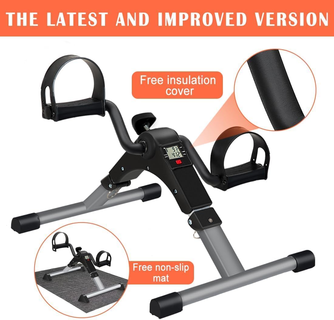TABEKE Under Desk Pedal Exerciser – Foldable Mini Exercise Bike for Arm & Leg Workout with LCD Display - Image 1