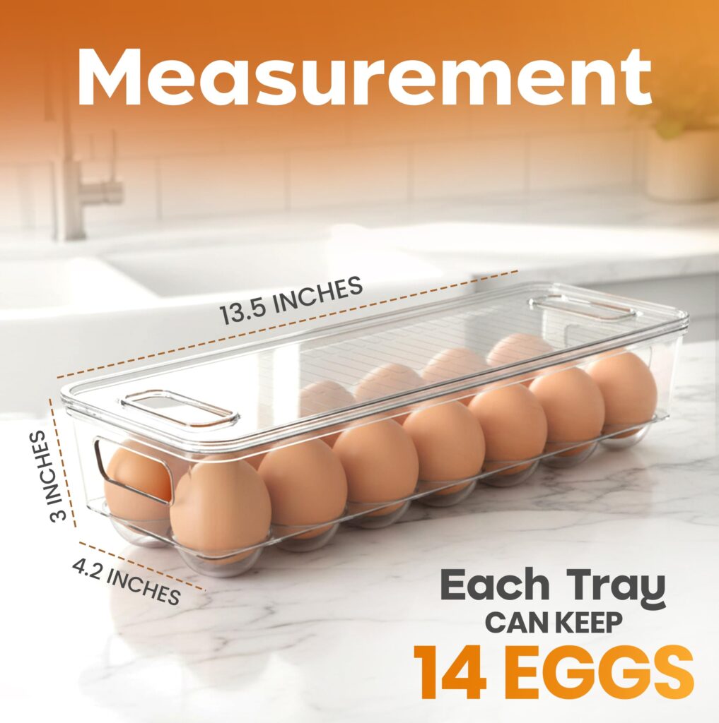 14-Egg Refrigerator Storage Container with Lid – Stackable Egg Holder, 2 Pack