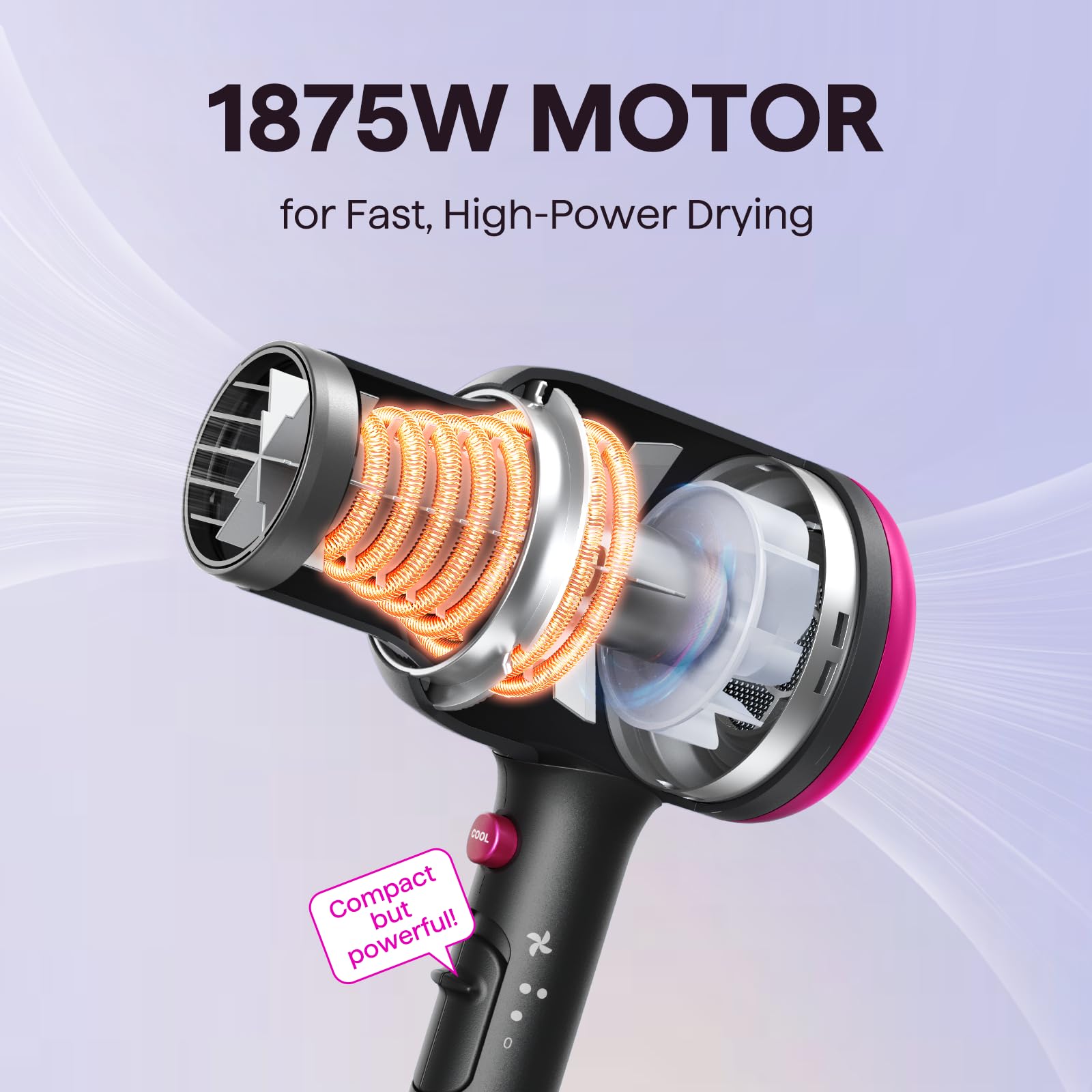 Wavytalk 1875W Ionic Hair Dryer with Ceramic Technology & 3 Styling Attachments - Image 7
