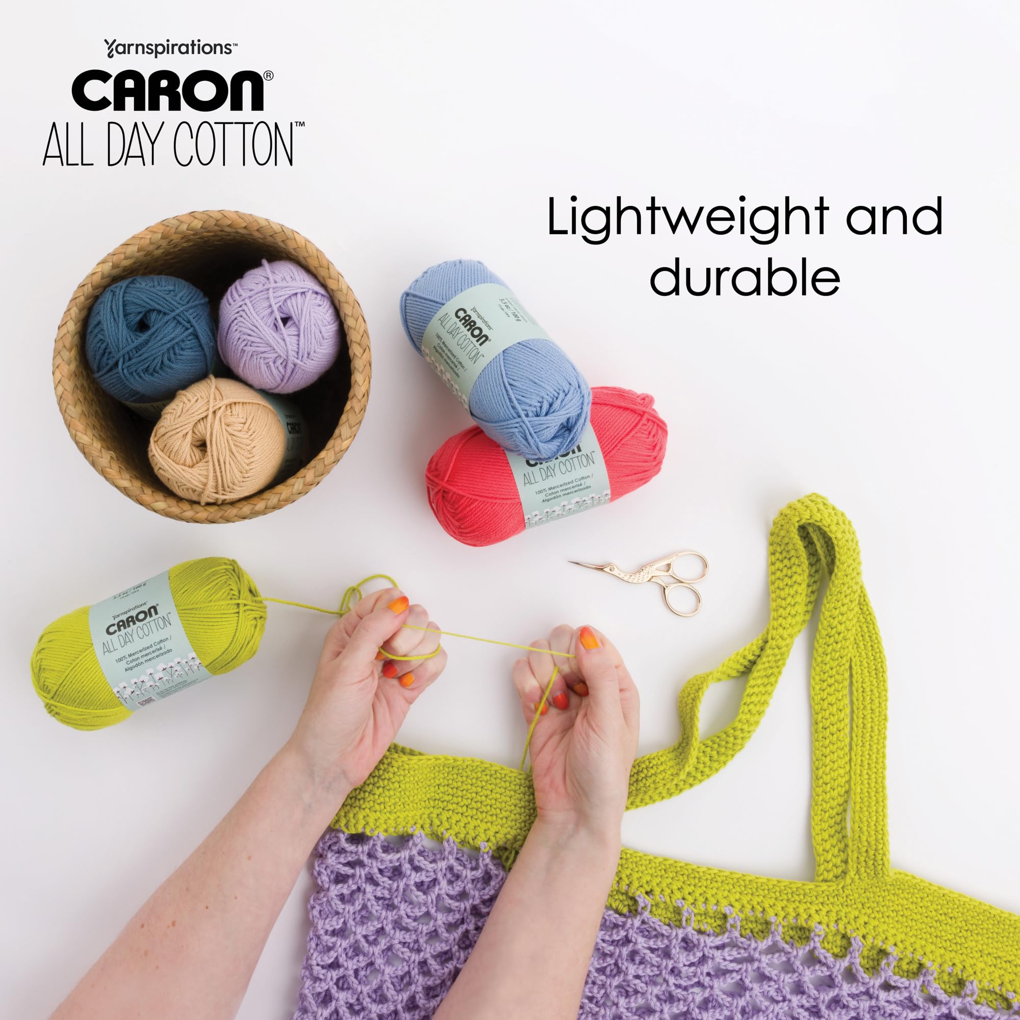 Caron All Day Cotton Yarn, 3-Pack, 173 Yards Each, 100% Mercerized Cotton, Cream - Image 8