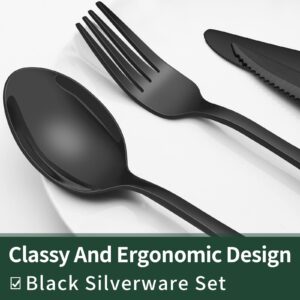24-Piece Black Silverware Set with Steak Knives – Stainless Steel Flatware Set for 4 - Image 5
