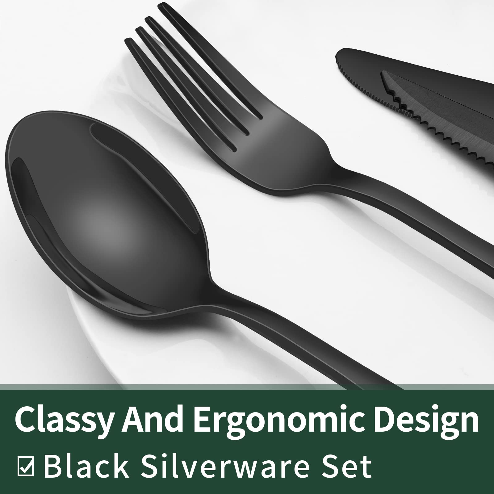 24-Piece Black Silverware Set with Steak Knives – Stainless Steel Flatware Set for 4 - Image 5