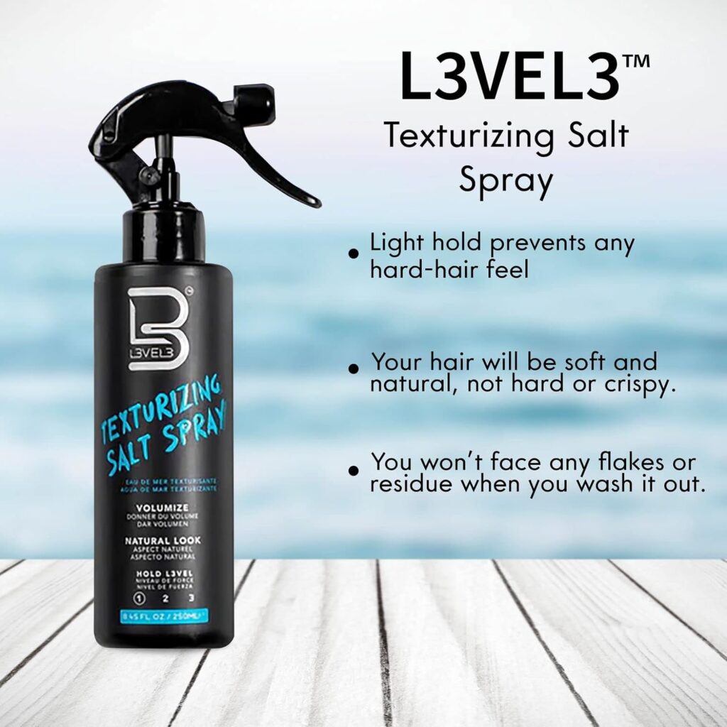 L3VEL3 Sea Salt Texturizing Spray – Volumizing Hair Spray with Light Hold, 8.45 fl oz