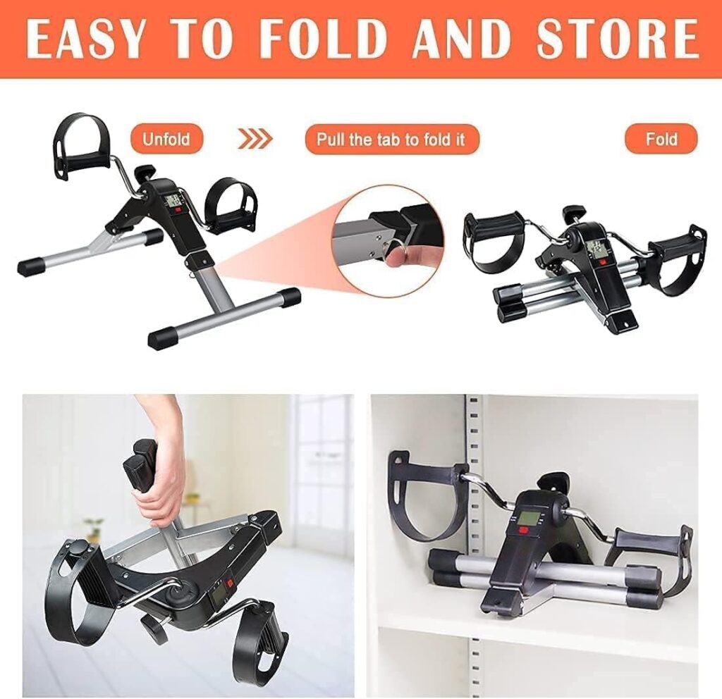 TABEKE Under Desk Pedal Exerciser – Foldable Mini Exercise Bike for Arm & Leg Workout with LCD Display