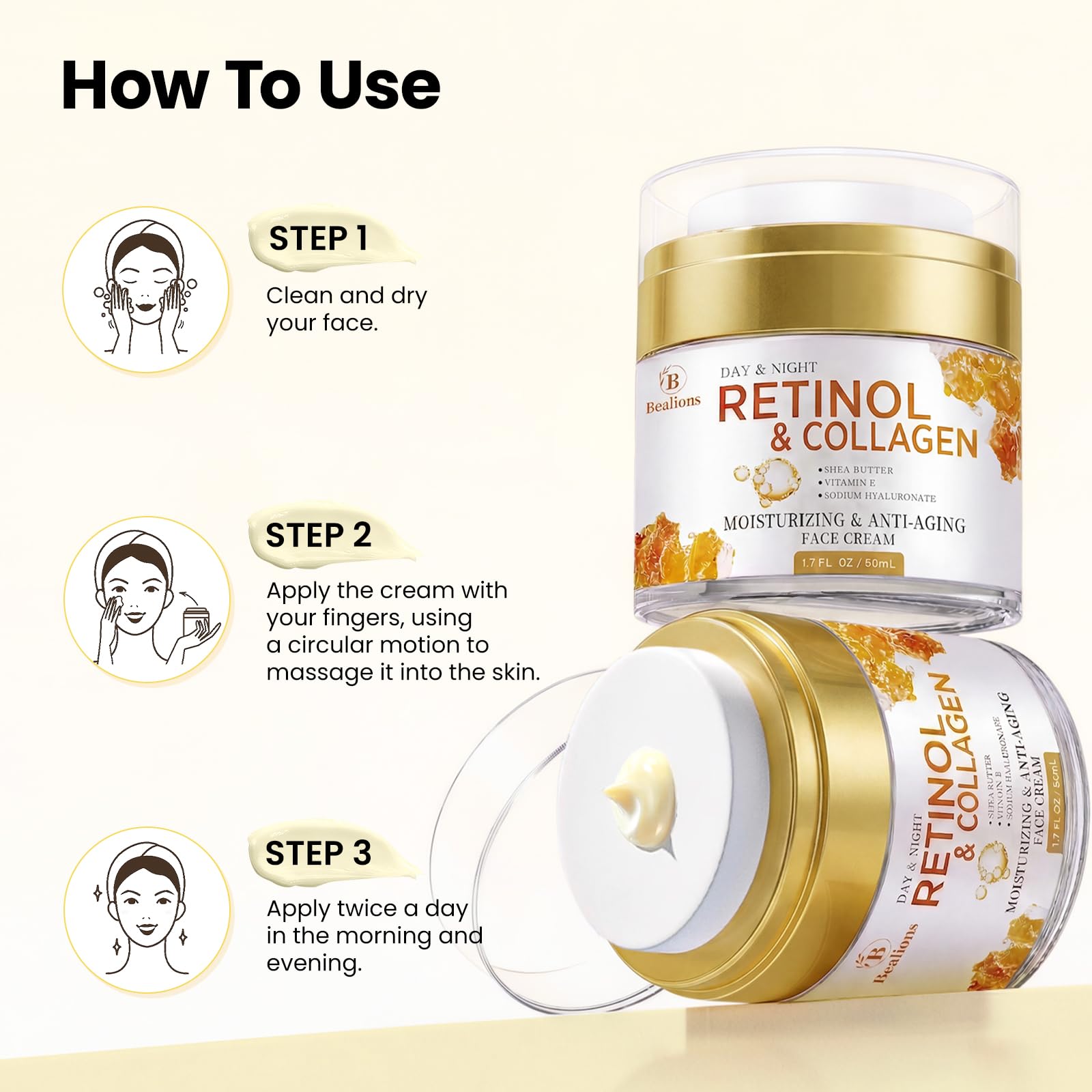 Retinol Face Cream with Collagen & Hyaluronic Acid – Anti-Aging Moisturizer - Image 2