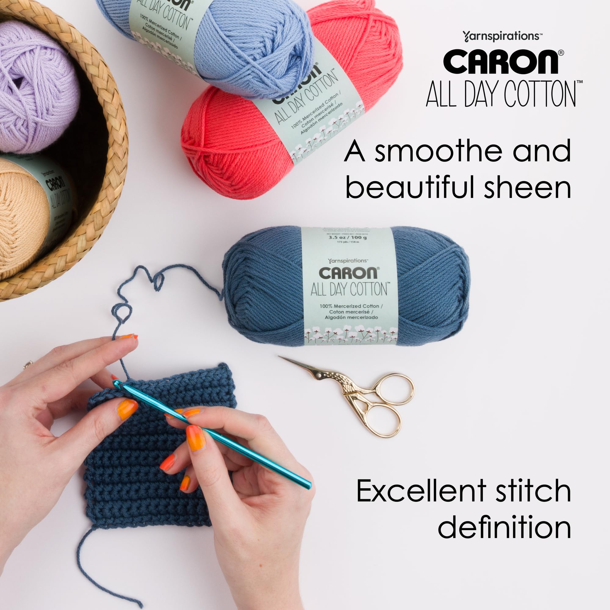 Caron All Day Cotton Yarn, 3-Pack, 173 Yards Each, 100% Mercerized Cotton, Cream - Image 7