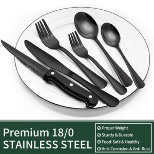 24-Piece Black Silverware Set with Steak Knives – Stainless Steel Flatware Set for 4 - Image 2