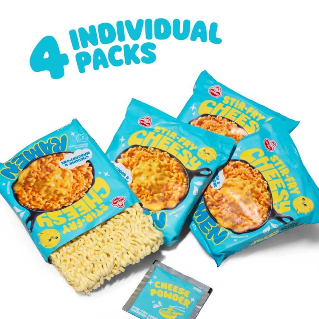 OTOKI Cheesy Ramen Cheddar & Mascarpone – Korean Stir-Fry Noodles, 3.88 oz (4-Pack)