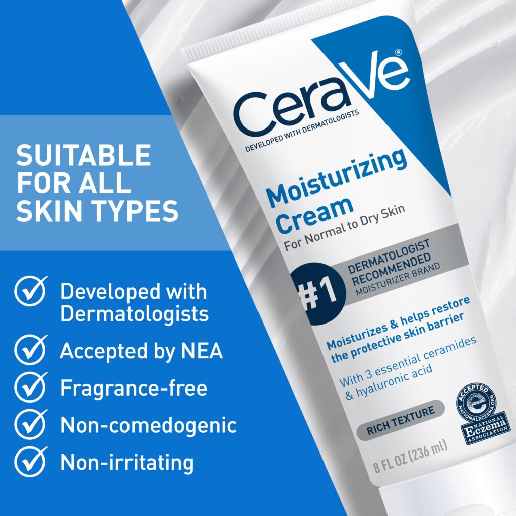CeraVe Moisturizing Cream for Face & Body – 19 oz, Hydrating Cream with Ceramides & Hyaluronic Acid
