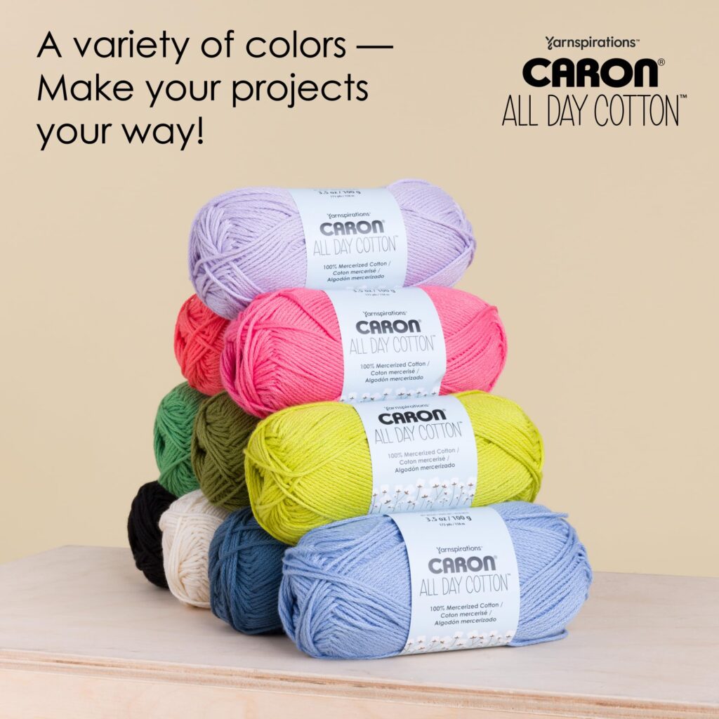 Caron All Day Cotton Yarn, 3-Pack, 173 Yards Each, 100% Mercerized Cotton, Cream