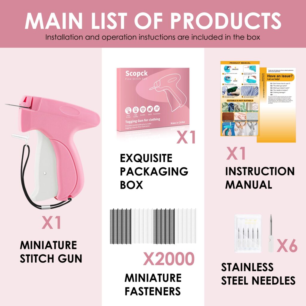 Stitch Gun for Clothes – Handheld Quick Clothing Repair Tool with 6 Needles & 2000 Fasteners
