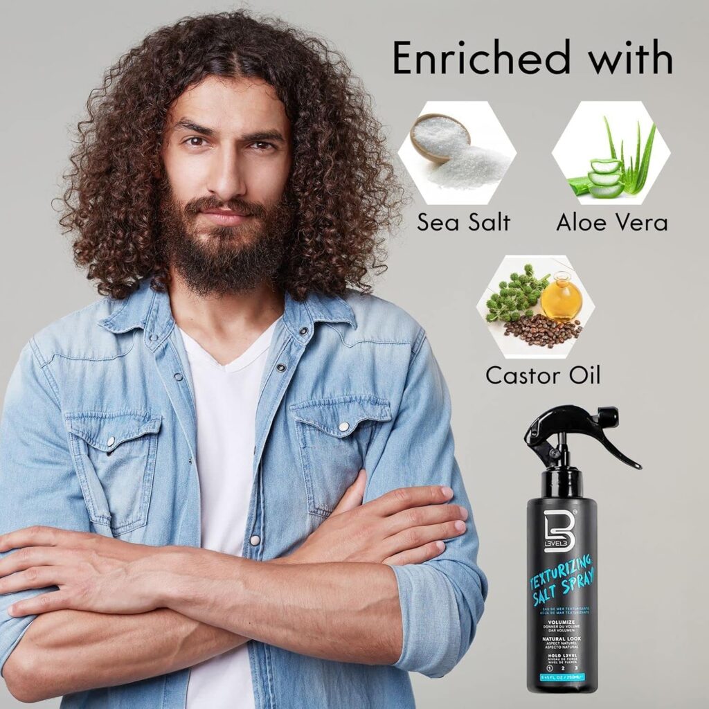 L3VEL3 Sea Salt Texturizing Spray – Volumizing Hair Spray with Light Hold, 8.45 fl oz