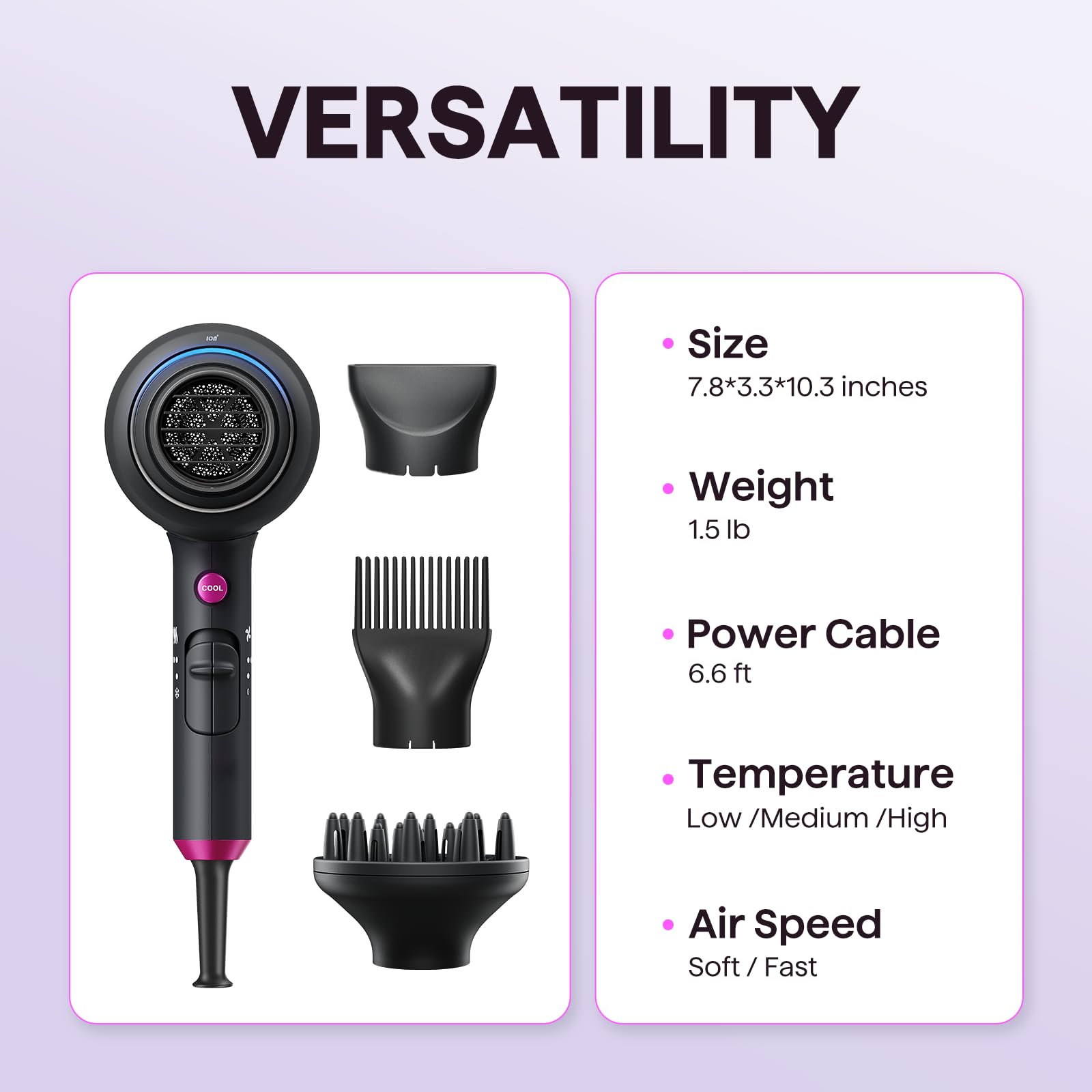 Wavytalk 1875W Ionic Hair Dryer with Ceramic Technology & 3 Styling Attachments - Image 3