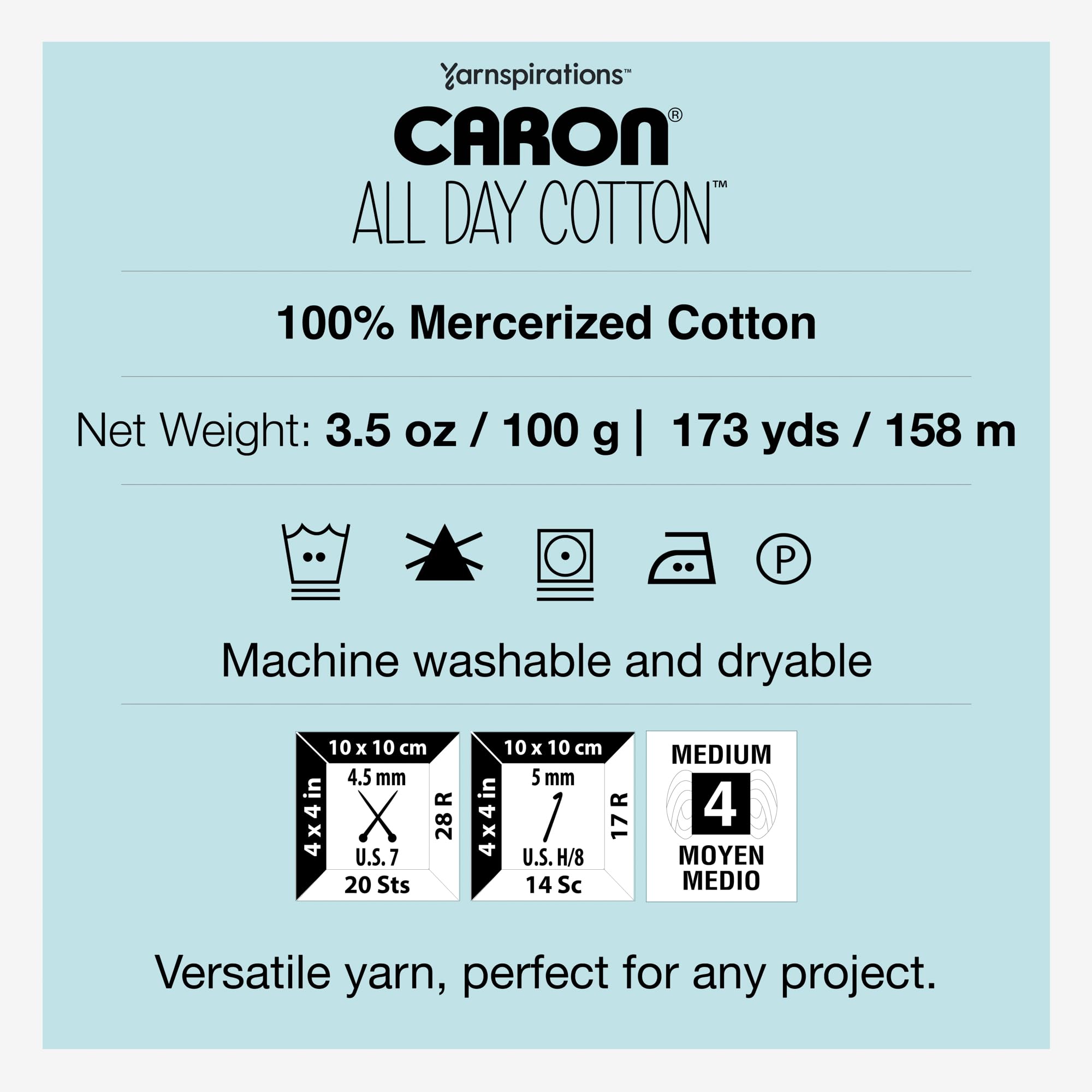 Caron All Day Cotton Yarn, 3-Pack, 173 Yards Each, 100% Mercerized Cotton, Cream - Image 4