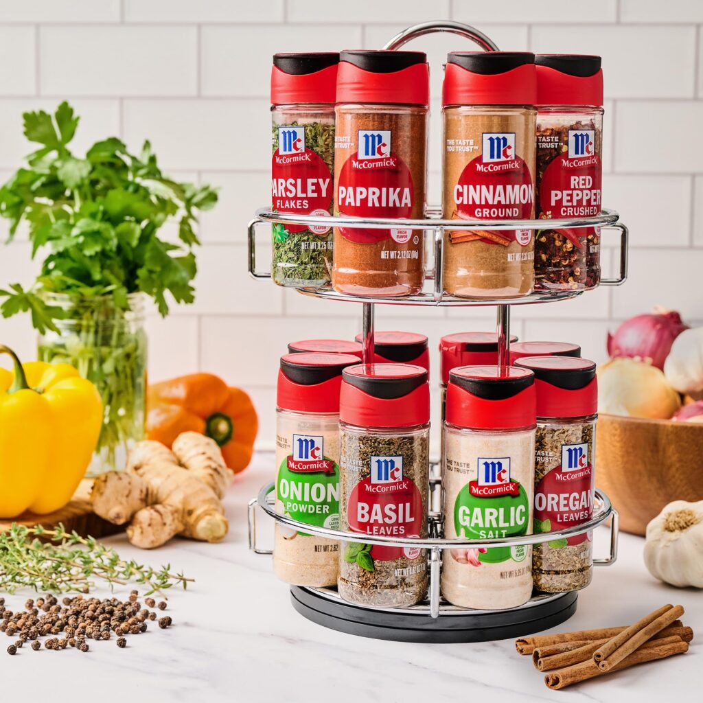 McCormick 24-Jar Spice Rack Organizer – Chrome Finish with 24 Popular Spices Included