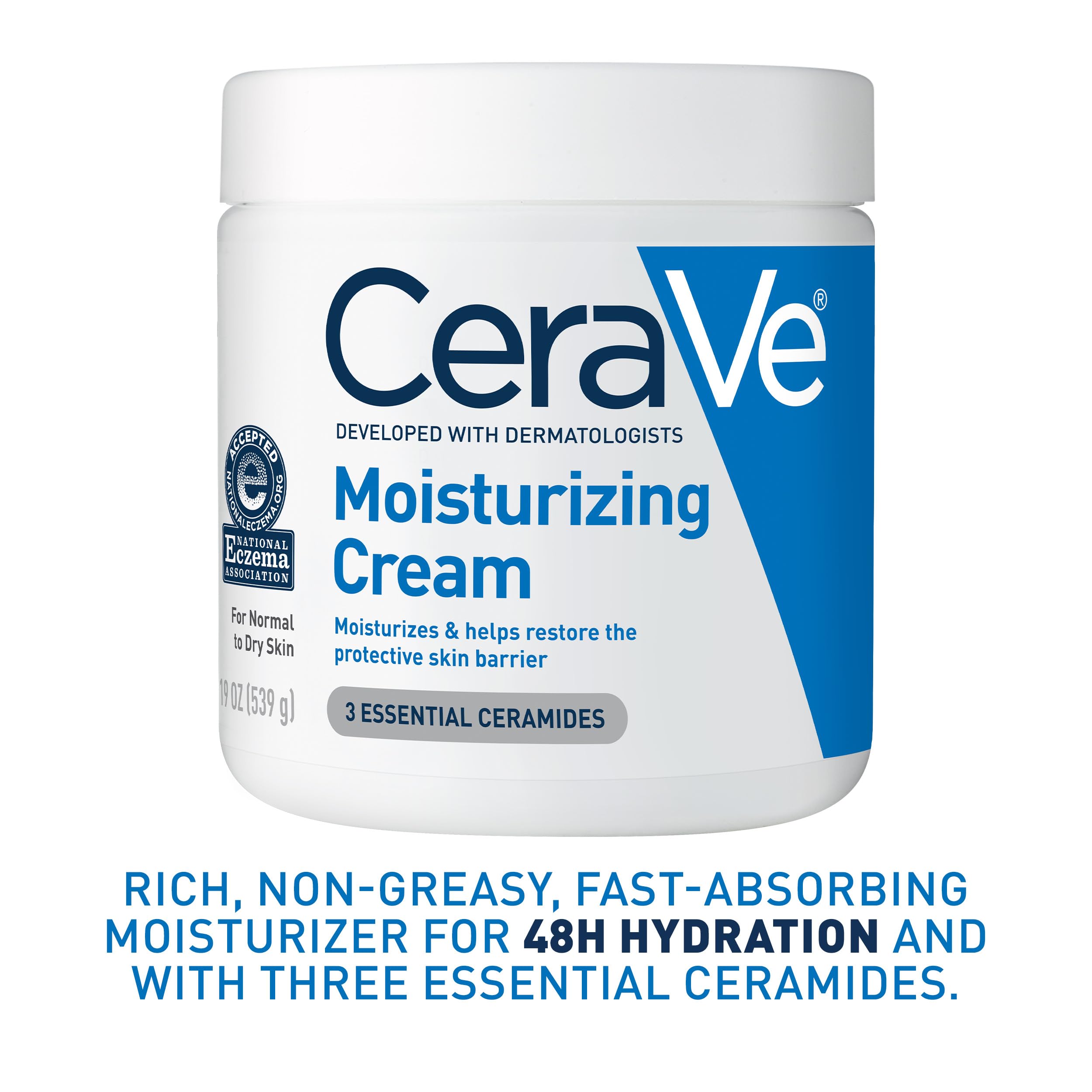 CeraVe Moisturizing Cream for Face & Body – 19 oz, Hydrating Cream with Ceramides & Hyaluronic Acid - Image 1