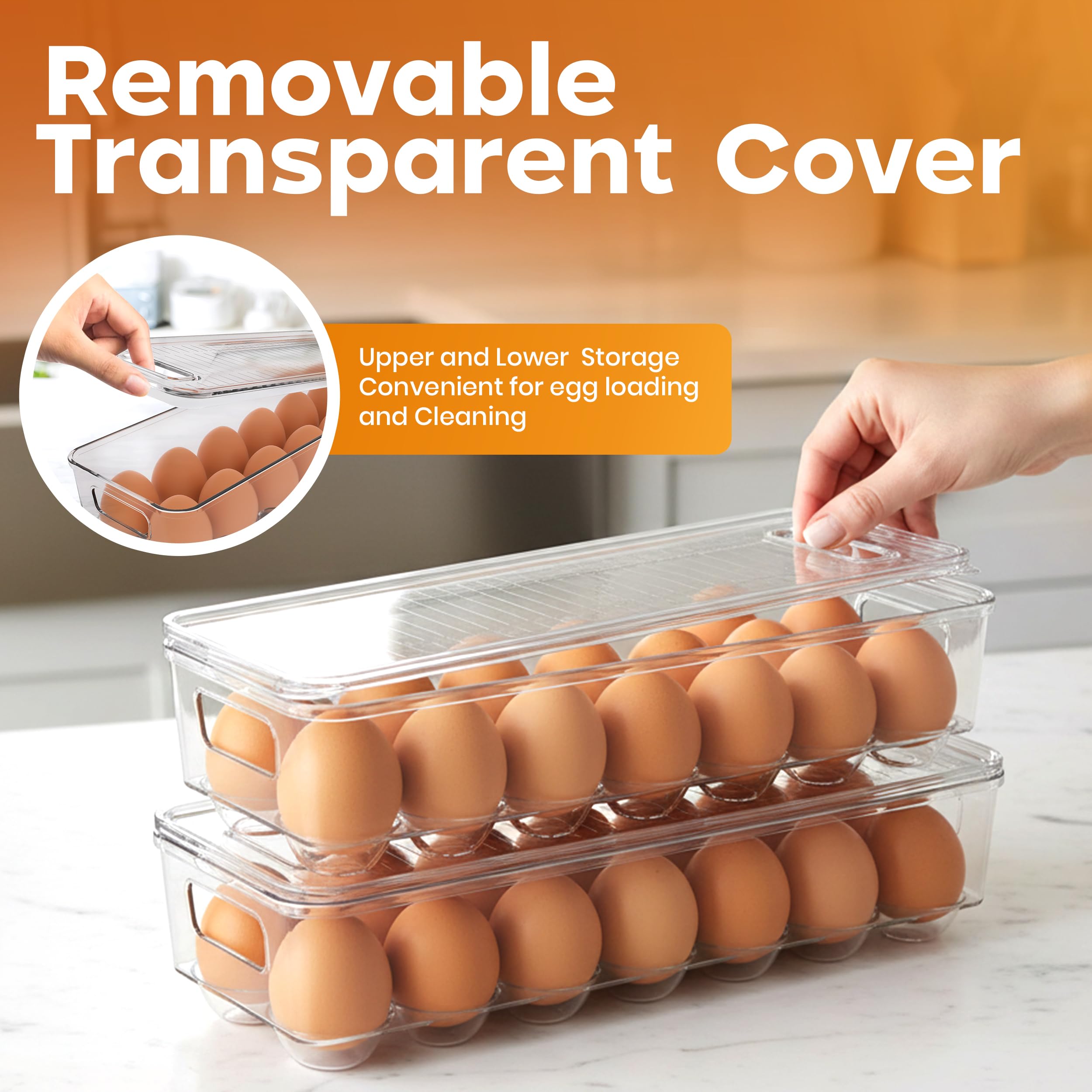 14-Egg Refrigerator Storage Container with Lid – Stackable Egg Holder, 2 Pack - Image 3