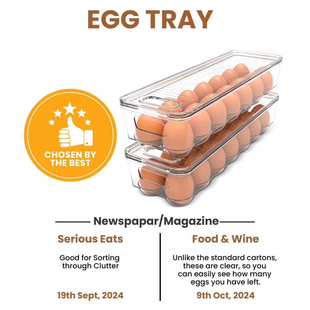 14-Egg Refrigerator Storage Container with Lid – Stackable Egg Holder, 2 Pack